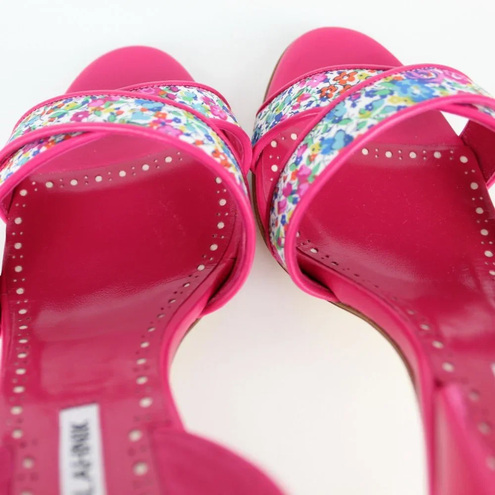 NEW MANOLO BLAHNIK Floral Leather Slingback Sandals - Work to Dinner Summer Heel - Picture 12 of 13